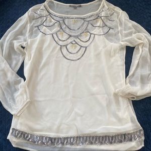 Silk Sequin White Top Lined with Camisole Small